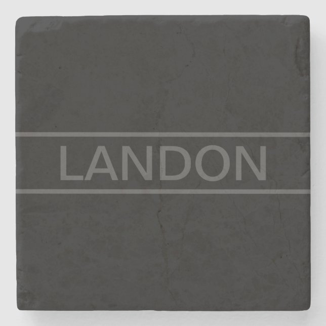 Customizable Text | Bold Modern Black & Dark Grey Stone Coaster (Front)