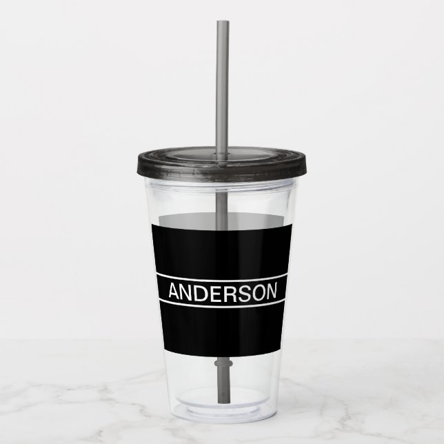 Customizable Text | Bold Modern Black & White Acrylic Tumbler (Front)