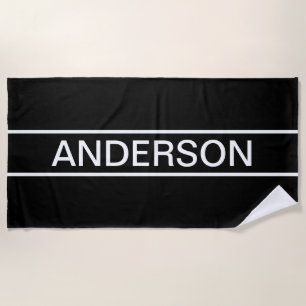 Customizable Text   Bold Modern Black & White Beach Towel