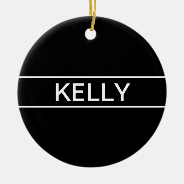 Customizable Text | Bold Modern Black & White Ceramic Ornament (Front)