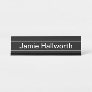 Customizable Text   Bold Modern Black & White Desk Name Plate