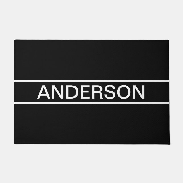Customizable Text | Bold Modern Black & White Doormat (Front)