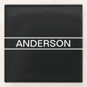 Customizable Text   Bold Modern Black & White Glass Coaster