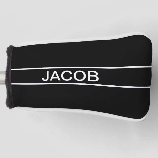 Customizable Text | Bold Modern Black & White Golf Head Cover (Front)