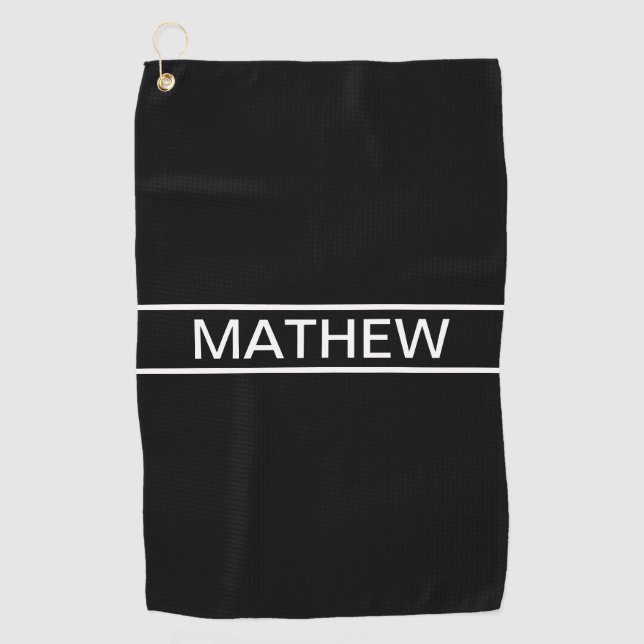 Customizable Text | Bold Modern Black & White Golf Towel (Front)