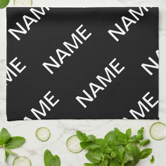 Customizable Text | Bold Modern Black & White Kitchen Towel (Folded)