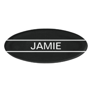 Customizable Text   Bold Modern Black & White Name Tag