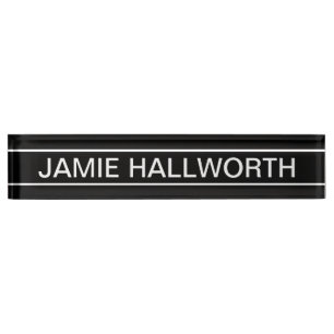 Customizable Text   Bold Modern Black & White Nameplate