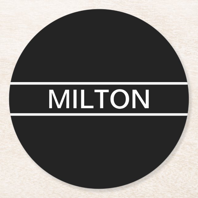Customizable Text | Bold Modern Black & White Round Paper Coaster (Front)