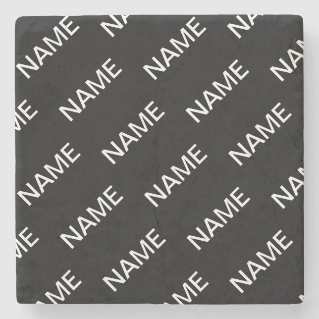 Customizable Text | Bold Modern Black & White Stone Coaster (Front)