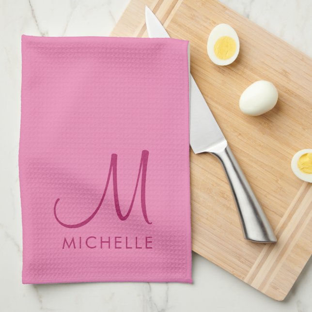 Customizable Text Colour Monogram Initial Name Kitchen Towel (Quarter Fold)
