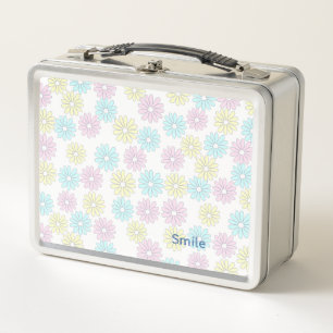 Customizable Text Floral Pastel Metal Lunch Box