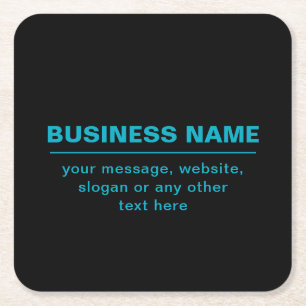 Customizable Text for Business Etc. Editable Black Square Paper Coaster