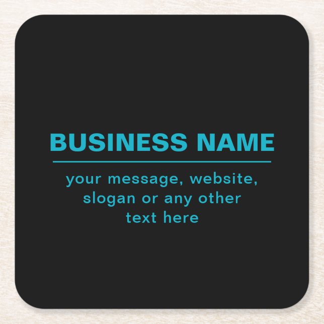 Customizable Text for Business Etc. Editable Black Square Paper Coaster (Front)
