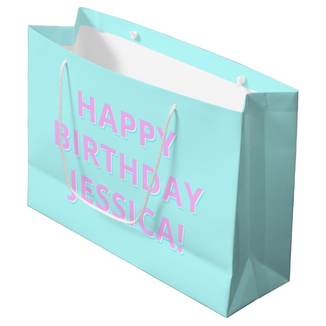 Customizable Text Happy Birthday to Any Name Large Gift Bag (Front Angled)