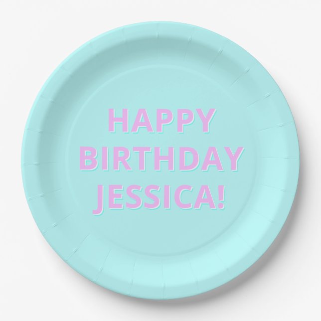 Customizable Text Happy Birthday to Any Name Paper Plate (Front)