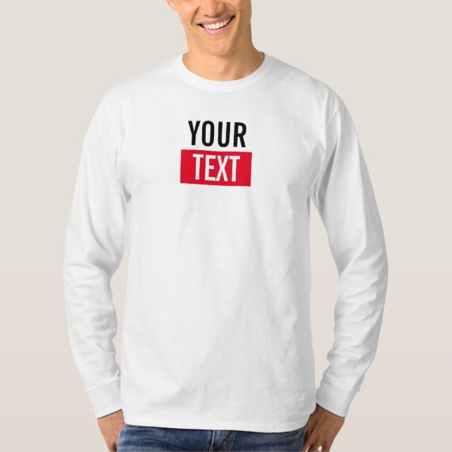 Customizable Text Mens Modern Long Sleeve White T-Shirt (Front)