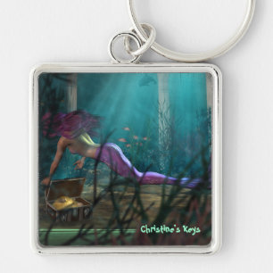 Customizable text Mermaid Art Keychain