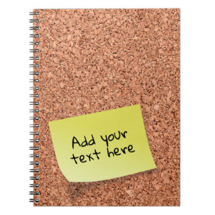 Customizable Text on Post It on Cork Board Notebook