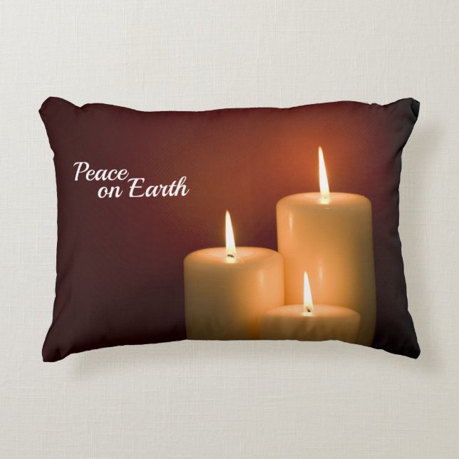 Customizable Text on White Christmas Candles Accent Pillow (Front)