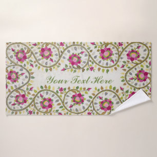 Customizable Text, Peonies Pattern, William Morris Bath Towel