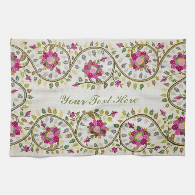 Customizable Text, Peonies Pattern, William Morris Kitchen Towel (Horizontal)