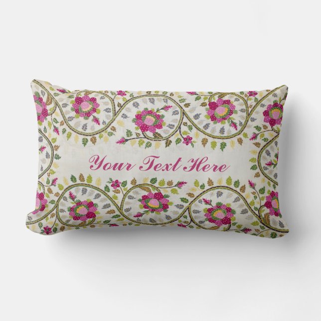 Customizable Text, Peonies Pattern, William Morris Lumbar Pillow (Front)