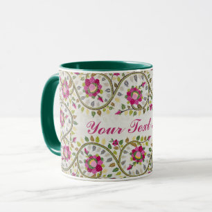 Customizable Text, Peonies Pattern, William Morris Mug