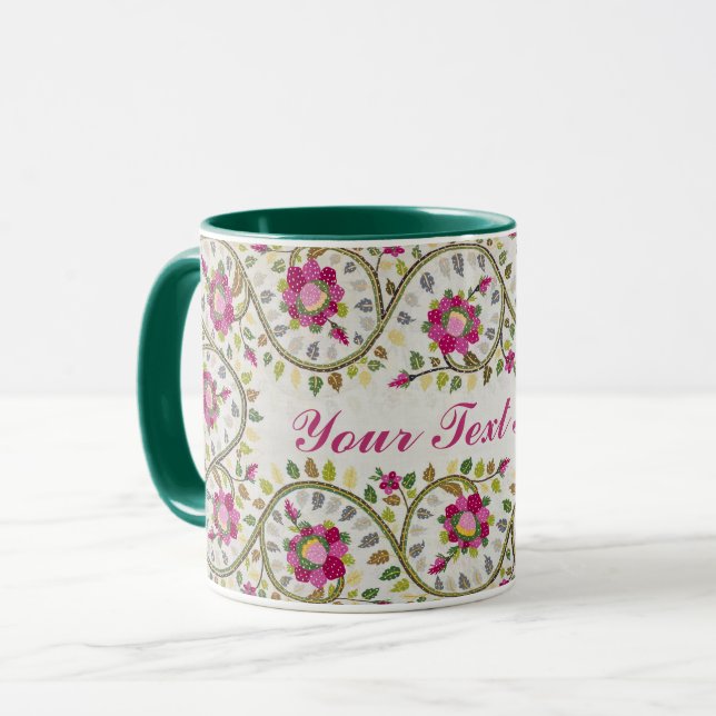 Customizable Text, Peonies Pattern, William Morris Mug (Front Left)