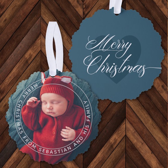 Customizable Text & Photo Elegant Merry Christmas Ornament Card (Creator Uploaded)