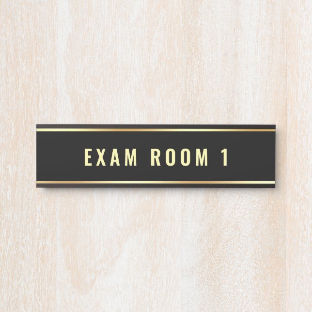 Customizable Text Template Exam Room Black Gold Door Sign (Front)