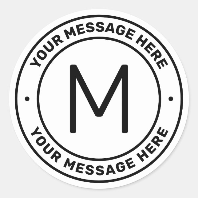Customizable Text Template  | White & Black Classic Round Sticker (Front)