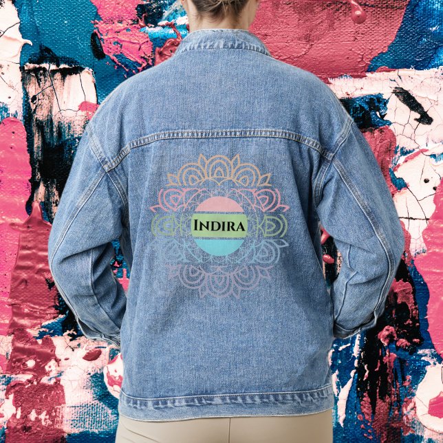 Customizable Text with Colourful Chakra Background Denim Jacket (Creator Uploaded)