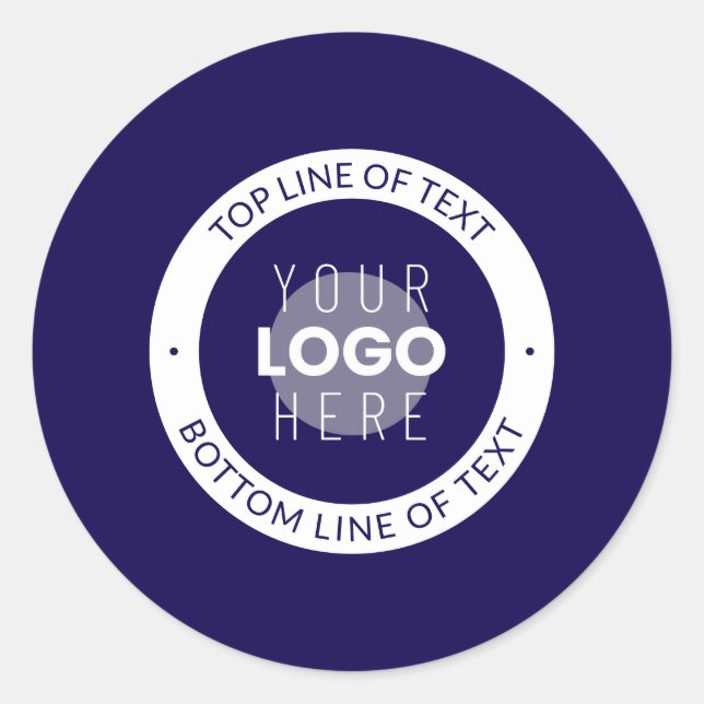 Customizable Text & Your Logo | Dark Blue Purple Classic Round Sticker (Front)