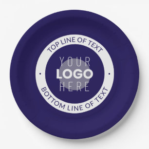 Customizable Text & Your Logo   Dark Blue Purple Paper Plate