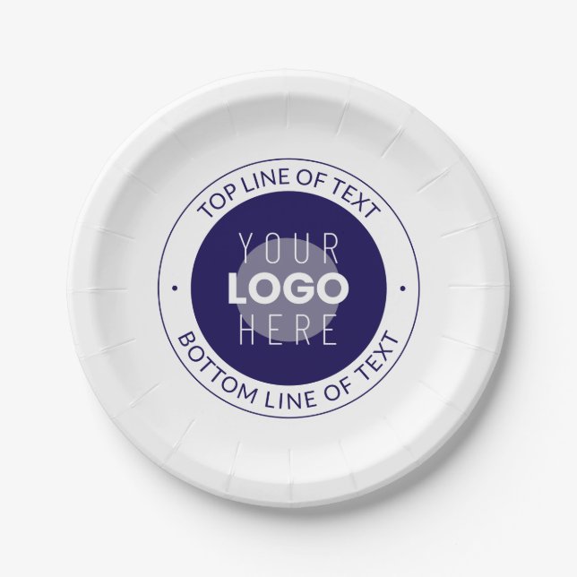 Customizable Text & Your Logo | Dark Blue Purple Paper Plate (Front)