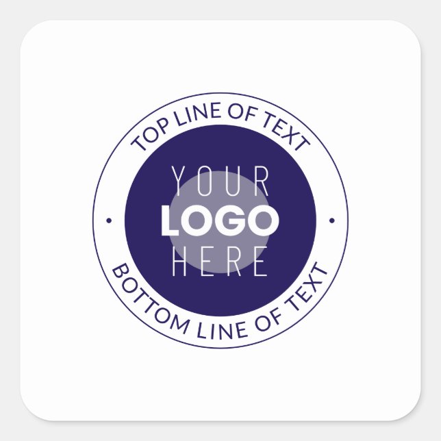 Customizable Text & Your Logo | Dark Blue Purple Square Sticker (Front)