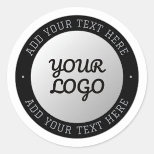 Customizable Text & Your Logo Grey Gradient Classic Round Sticker