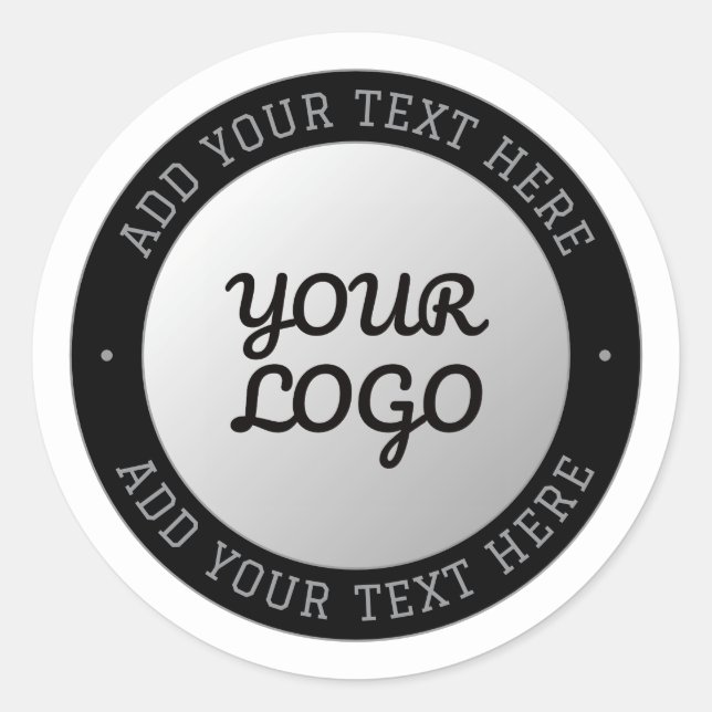 Customizable Text & Your Logo | Grey Gradient Classic Round Sticker (Front)