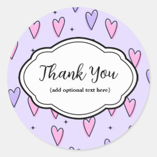 Customizable Thank You Sticker Pink Purple Hearts