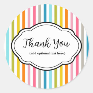 Customizable Thank You Sticker Rainbow Stripes