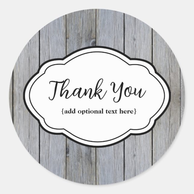 Customizable Thank You Sticker Weathered Wood (Front)