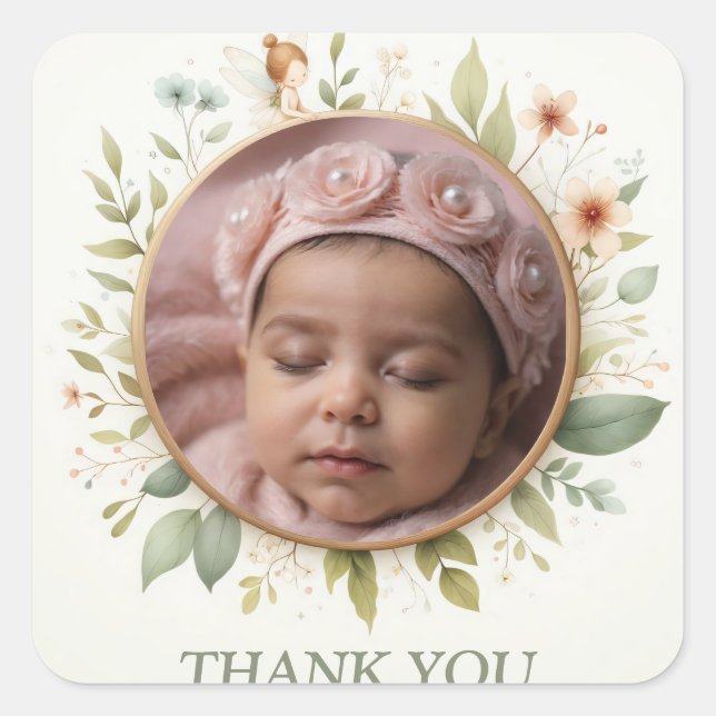 Customizable "Thank You" Stickers with Fairy Frame (Front)