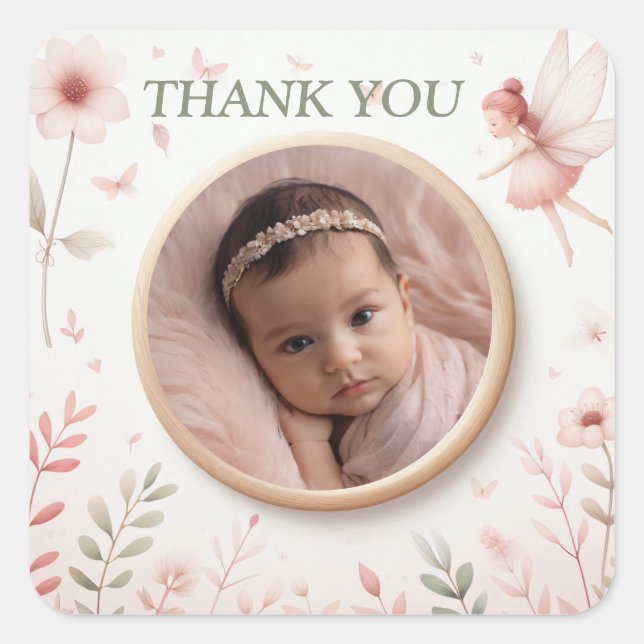 Customizable "Thank You" Stickers with Fairy Frame (Front)