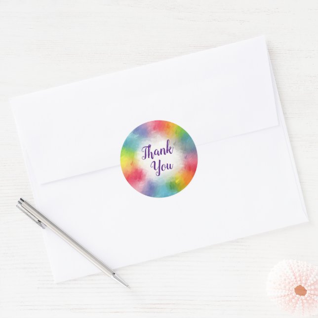Customizable Thank You Text Rainbow Colours Script Classic Round Sticker (Envelope)