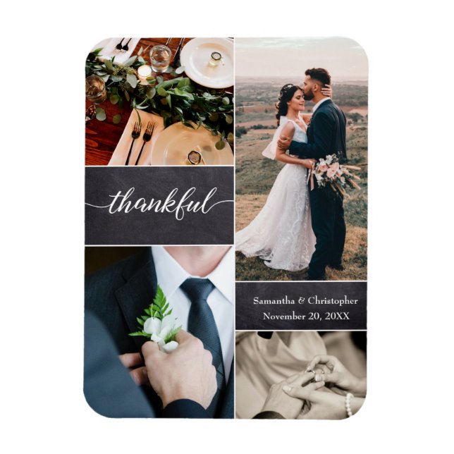 Customizable Thankful fall Wedding Photo Collage Magnet (Vertical)