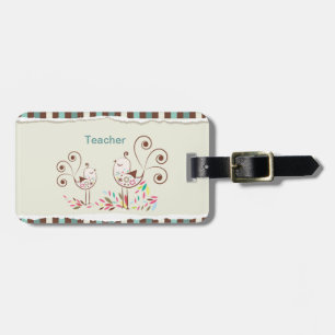 Customizable Thanks Teacher, Whimsical Bird Stripe Luggage Tag