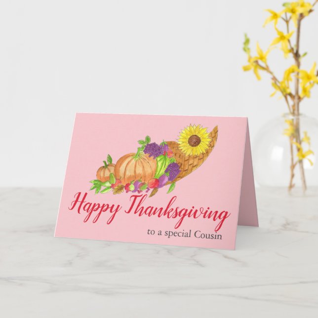 customizable Thanksgiving cornucopia Card (Yellow Flower)