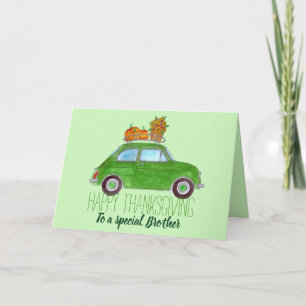 Customizable Thanksgiving green Retro Fiat 500 Card