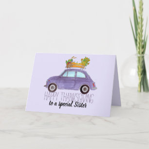 customizable Thanksgiving Purple Retro Fiat 500 Card